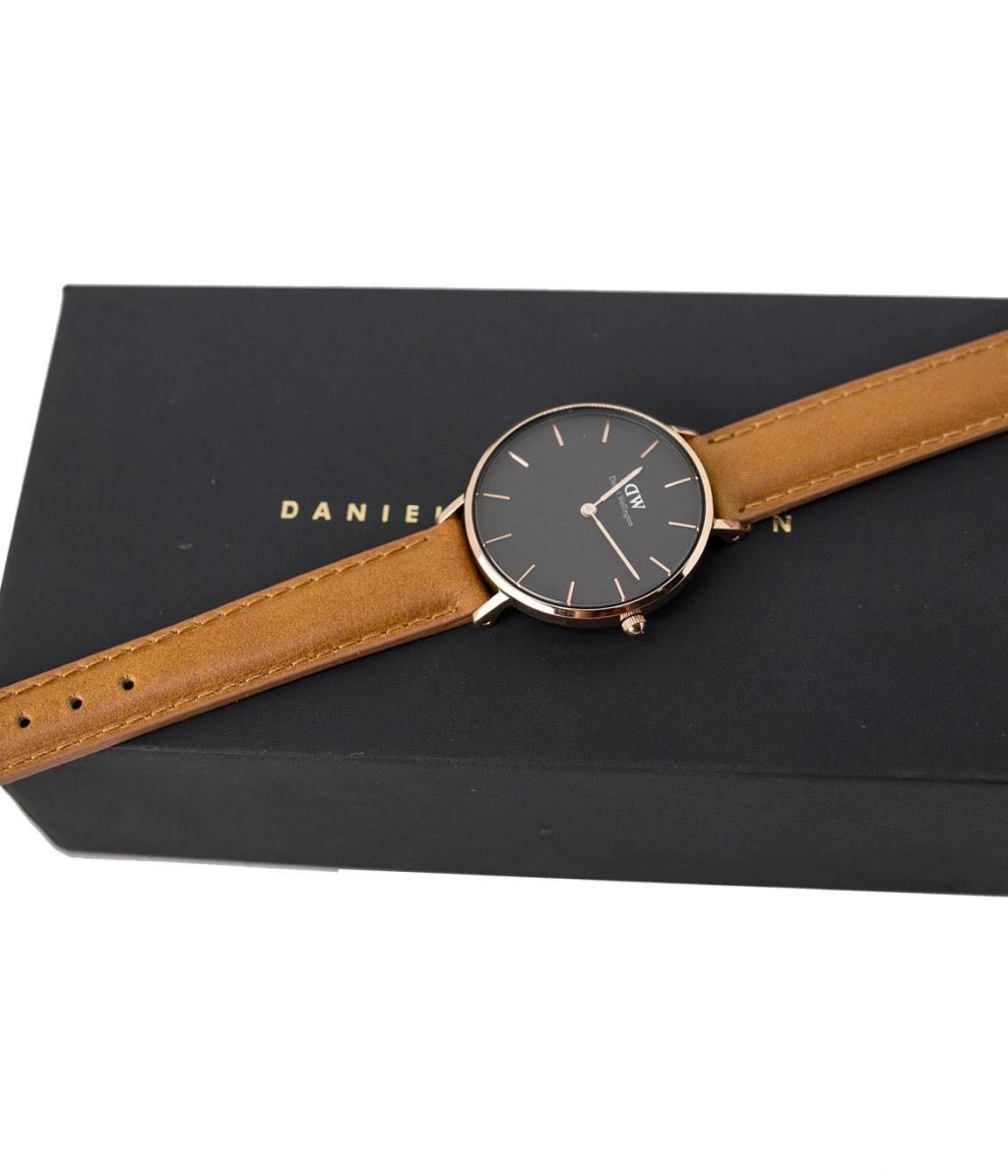 Daniel Wellington Classic Petite Durham Black Dial Brown Leather Strap Watch For Women - DW00100166