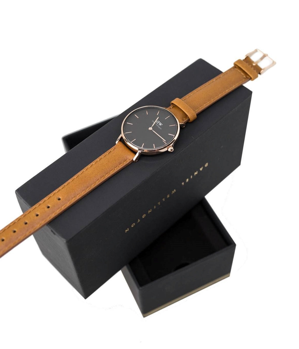 Daniel Wellington Classic Petite Durham Black Dial Brown Leather Strap Watch For Women - DW00100166