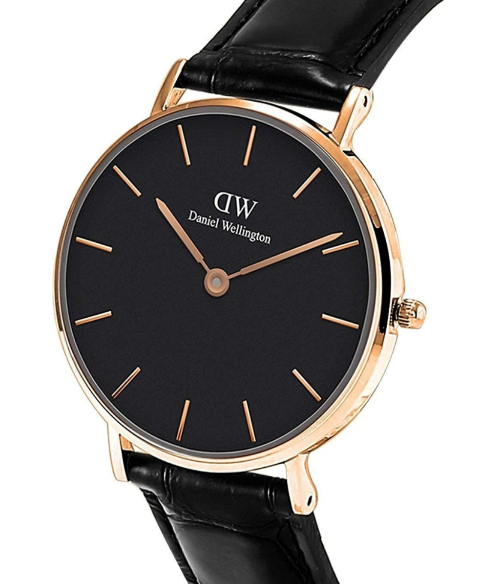 Daniel Wellington Classic Petite York Black Dial Brown Leather Strap Watch For Women - DW00100226