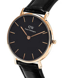 Daniel Wellington Classic Petite York Black Dial Brown Leather Strap Watch For Women - DW00100226