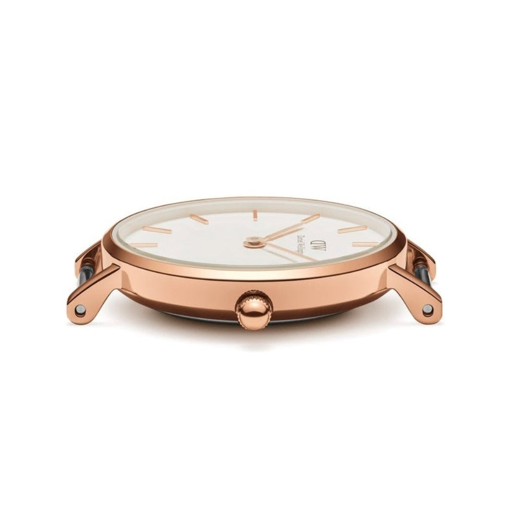 Daniel Wellington Classic Petite Reading White Dial Black Leather Strap Watch For Women - DW00100229