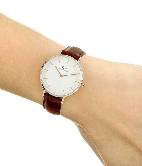Daniel Wellington Petite St Mawes White Dial Brown Leather Strap Watch For Women - DW00100175