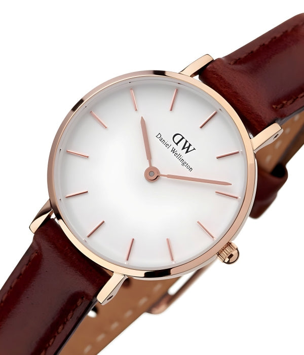 Daniel Wellington Classic Petite St Mawes White Dial Brown Leather Strap Watch For Women - DW00100231