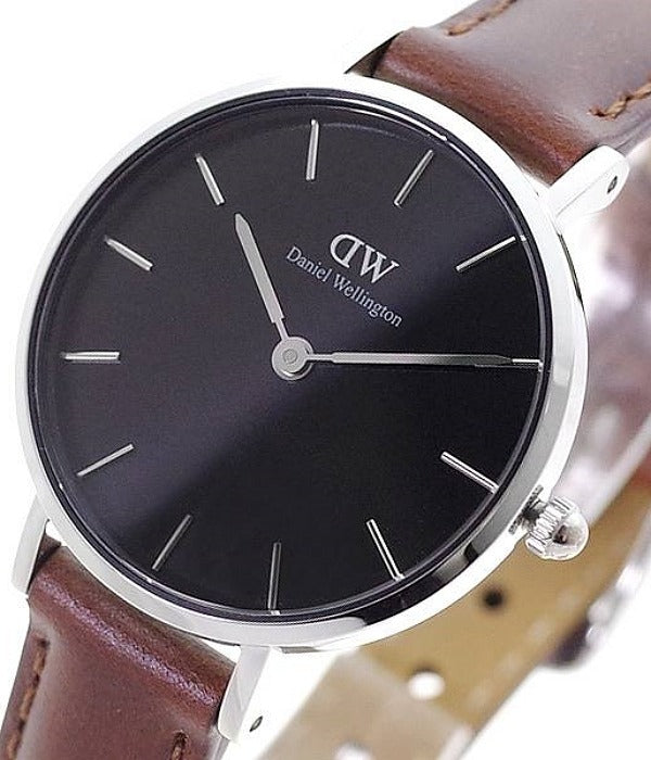 Daniel Wellington Classic Petite St Mawes Black Dial Brown Leather Strap Watch For Women - DW00100237