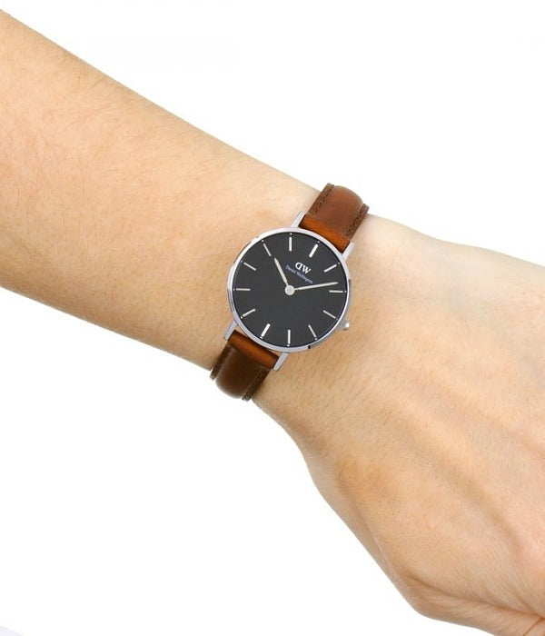 Daniel Wellington Classic Petite St Mawes Black Dial Brown Leather Strap Watch For Women - DW00100237