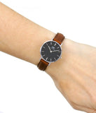 Daniel Wellington Classic Petite St Mawes Black Dial Brown Leather Strap Watch For Women - DW00100237