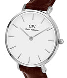 Daniel Wellington Petite White Dial Brown Leather Strap Watch For Women - DW00100243