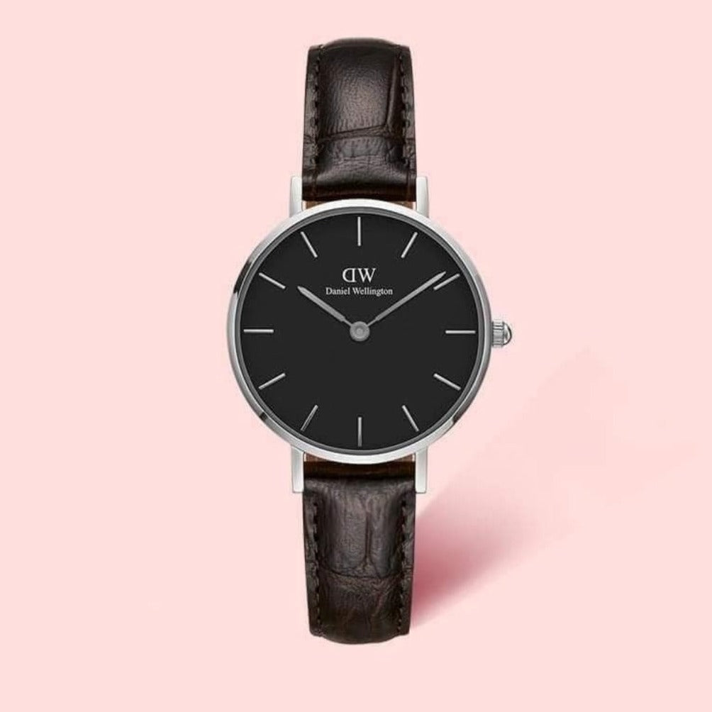 Daniel Wellington Classic Petite York Black Dial Brown Leather Strap Watch For Women - DW00100238