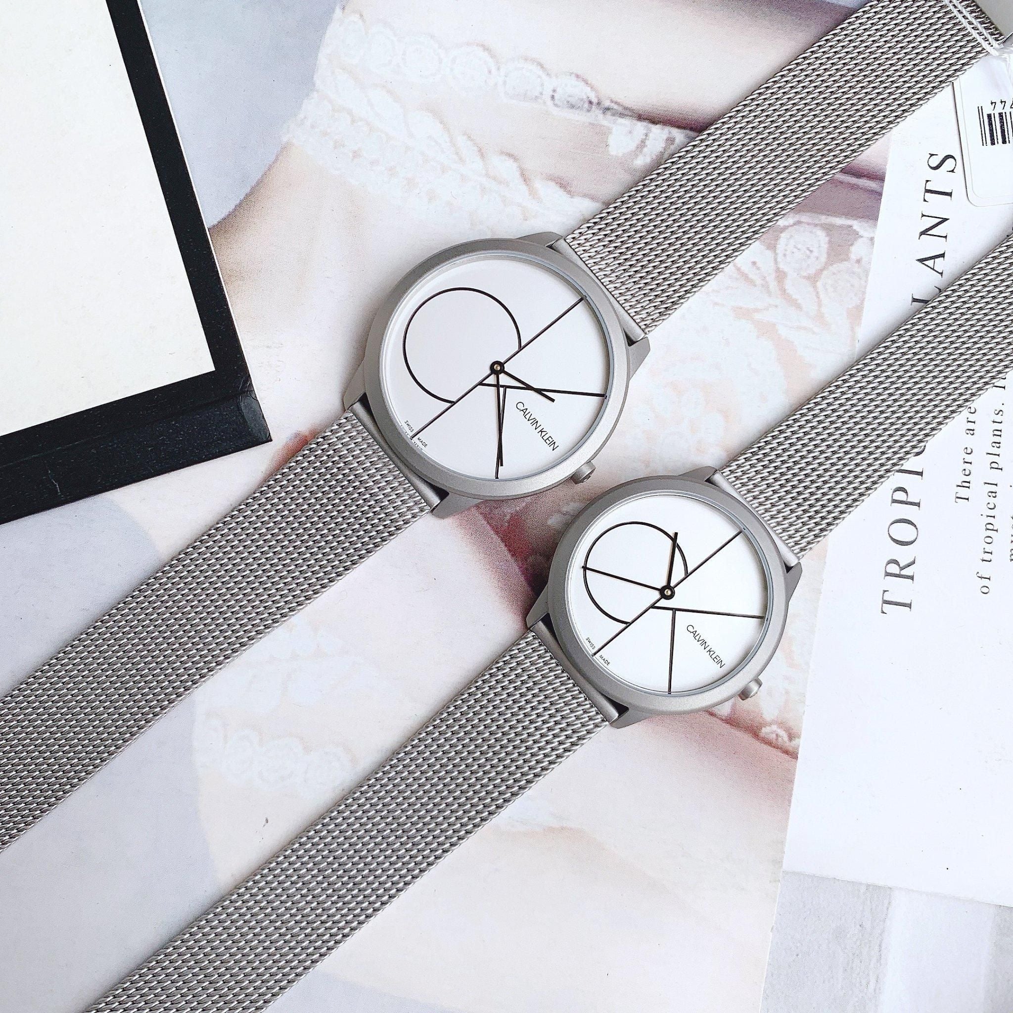 Calvin Klein Minimal White Dial Silver Mesh Bracelet Watch for Women - K3M5215X