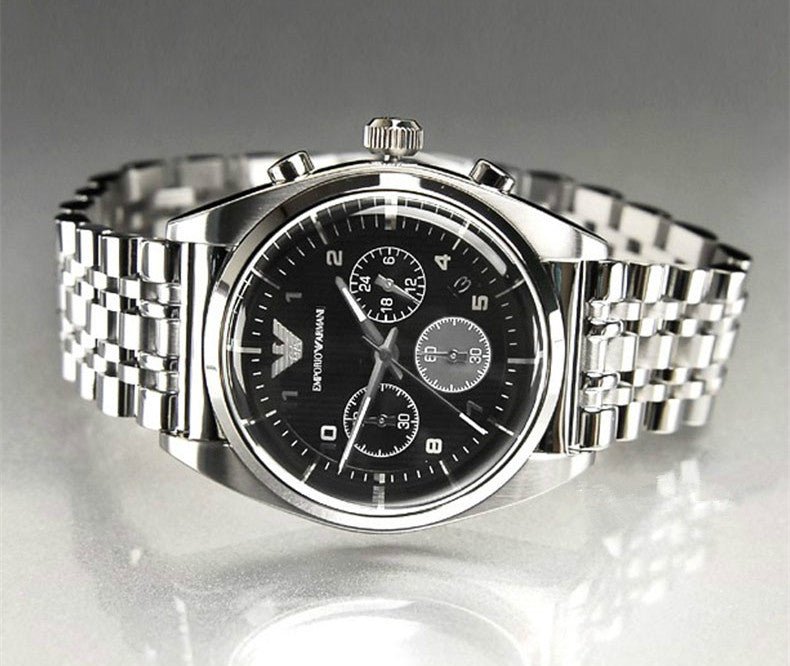 Emporio Armani Franco Black Dial Silver Steel Strap Watch For Men - AR0373