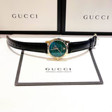 Gucci Le Marche Des Merveilles Quartz Green Dial Black Leather Strap Watch For Women - YA126463