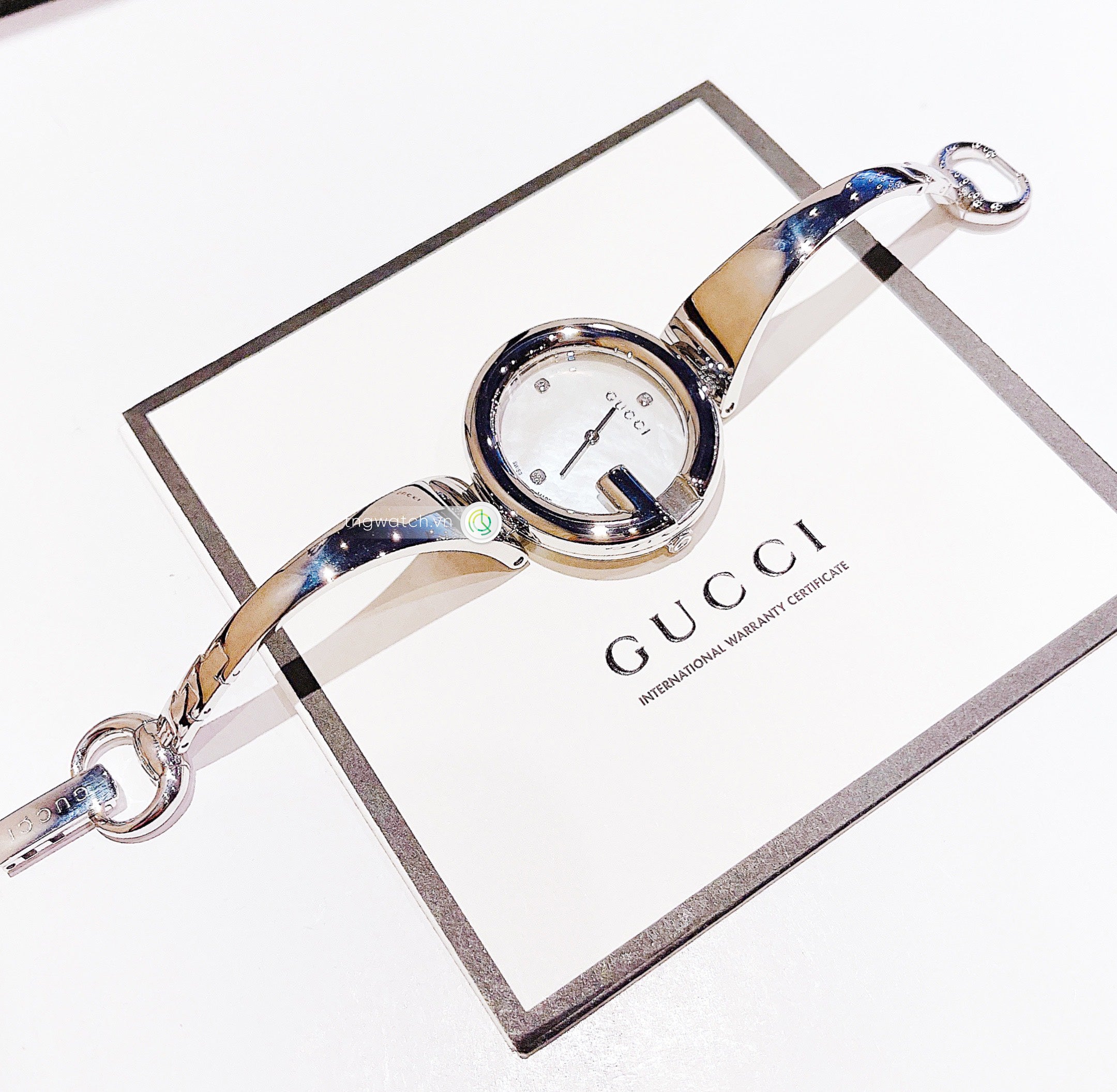 Gucci Guccissima Diamonds Mother of Pearl Dial Silver Steel Strap Watch For Women - YA134303