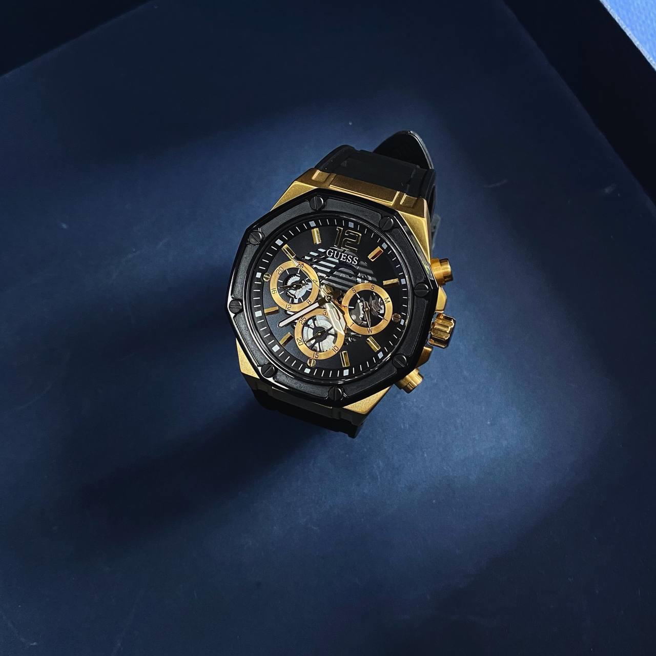 Guess Momentum Black Dial Black Rubber Strap Watch for Men - GW0263G1