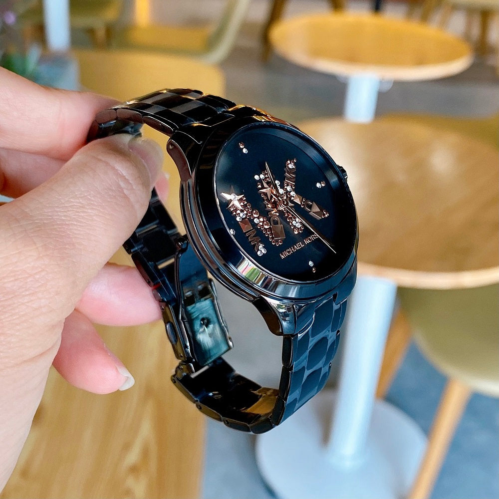 Michael Kors Runway Quartz Black Dial Black Steel Strap Watch For Women - MK6683