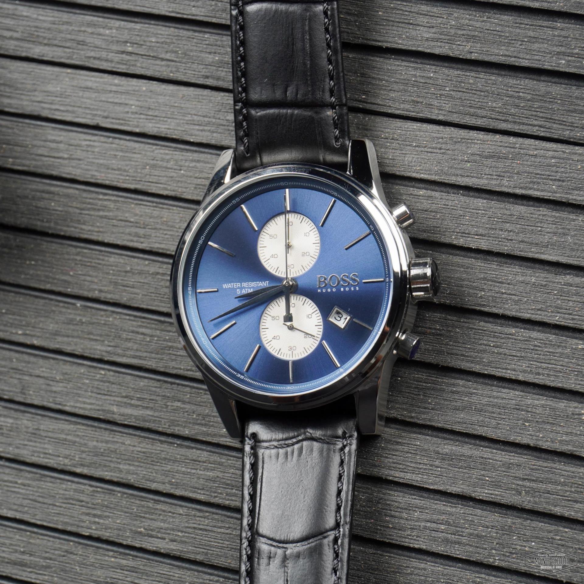 Hugo Boss Jet Blue Dial Black Leather Strap Watch for Men - 1513283