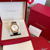 Salvatore Ferragamo F-80 Classic Silver Dial Brown Leather Strap Watch for Men - SFDT00419