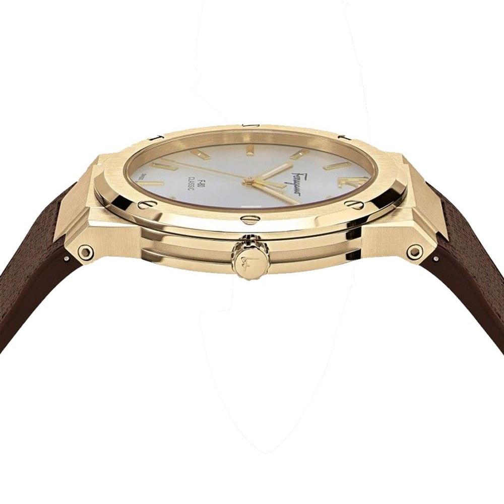 Salvatore Ferragamo F-80 Classic White Dial Brown Leather Strap Watch for Men - SFDT00819