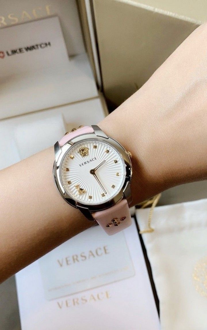 Versace Audrey Quartz White Dial Pink Leather Strap Watch for Women - VELR00119