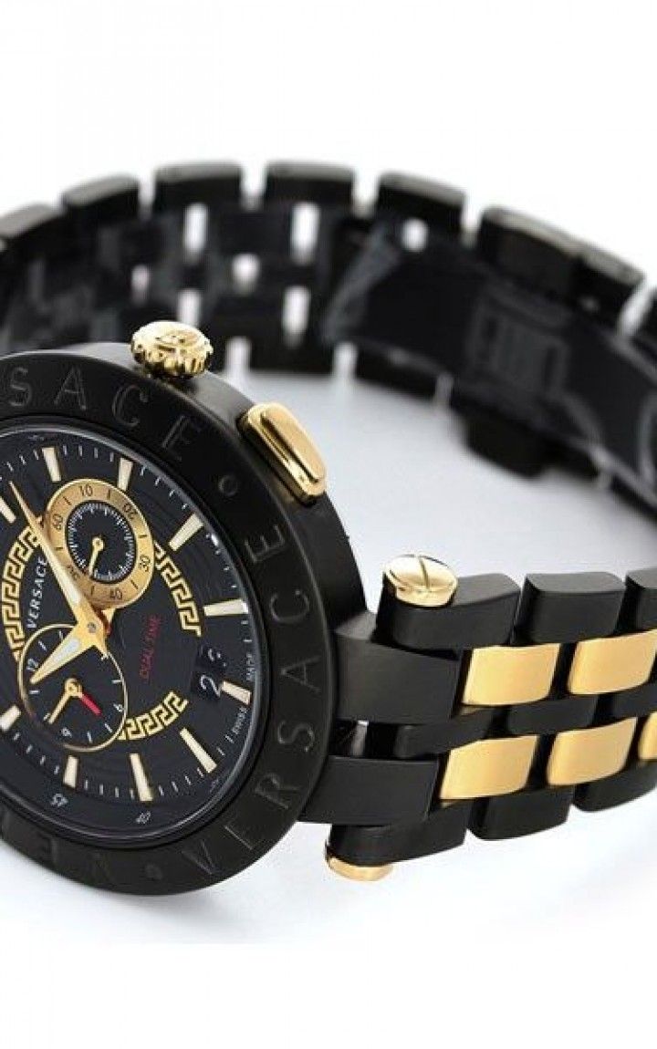 Versace V-Race Analog Quartz Black Dial Two Tone Steel Strap Watch For Men - VEBV00619