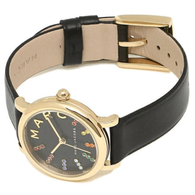 Marc Jacobs Roxy Black Dial Black Leather Strap Watch for Women - MJ1592