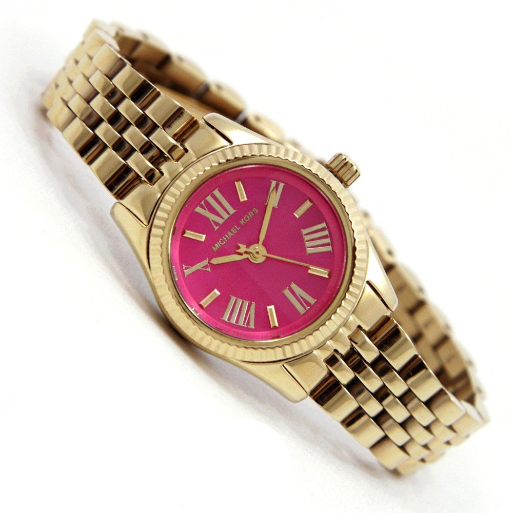 Michael Kors Lexington Quartz Pink Dial Gold Steel Strap Watch For Women - MK3270
