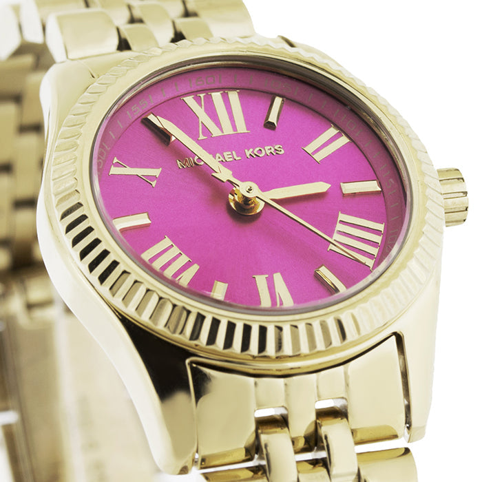 Michael Kors Lexington Quartz Pink Dial Gold Steel Strap Watch For Women - MK3270