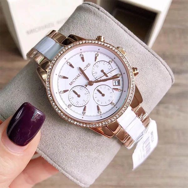 Michael Kors Ritz White Dial Two Tone Steel Strap Watch for Women - MK6324