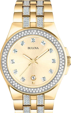 Bulova Crystal Collection Champagne Dial Two Tone Steel Strap Watch for Women - 98B174