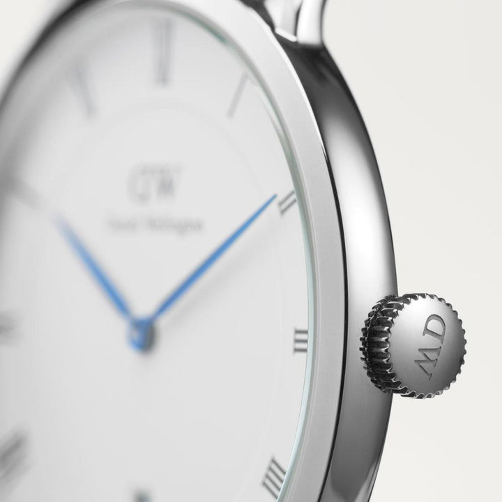 Daniel Wellington Dapper Bristol White Dial Brown Leather Strap Watch For Women - DW00100090