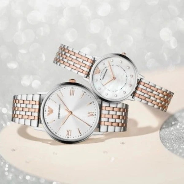 Emporio Armani Kappa Quartz Silver Dial Two Tone Mesh Bracelet Watch For Men - AR11093