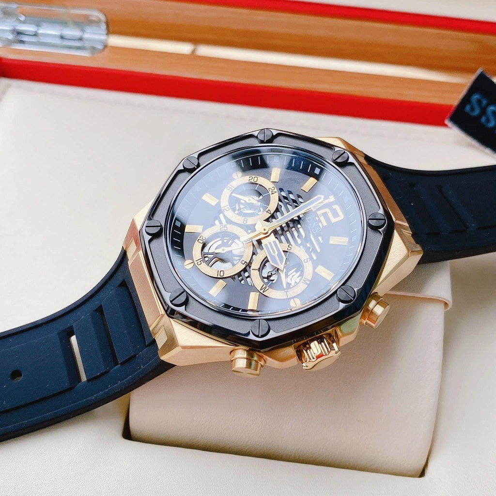 Guess Momentum Black Dial Black Rubber Strap Watch for Men - GW0263G1