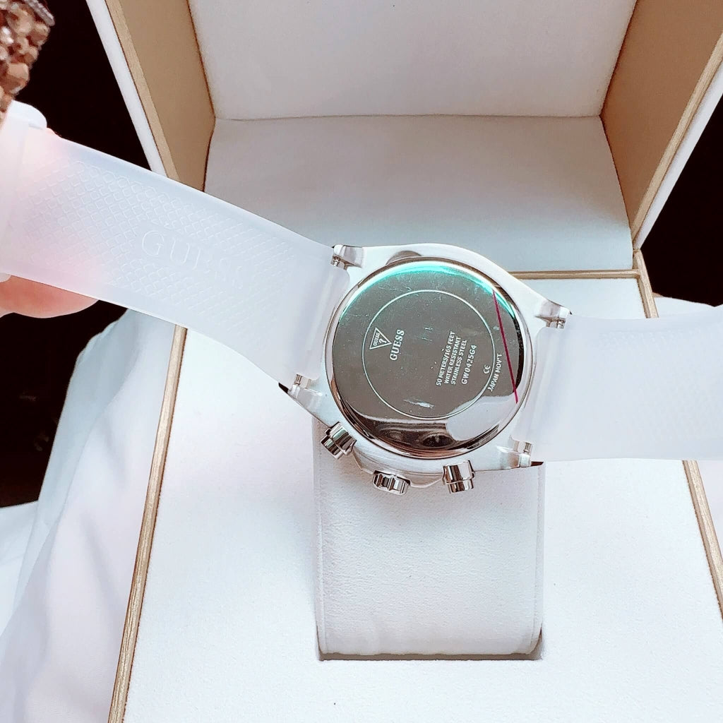 Guess Poseidon Chronograph Rainbow Dial White Silicone Strap Watch For Men - GW0425G4