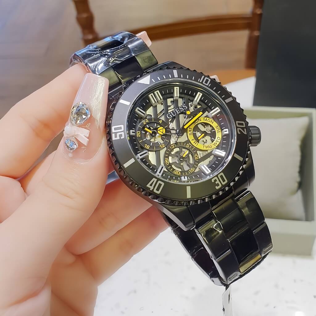 Guess Axel Multifunction Black Dial Black Steel Strap Watch For Men - GW0488G3