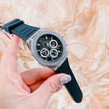 Guess Momentum Chronograph Crystals Black Dial Black Silicone Strap Watch For Men - GW0518G1