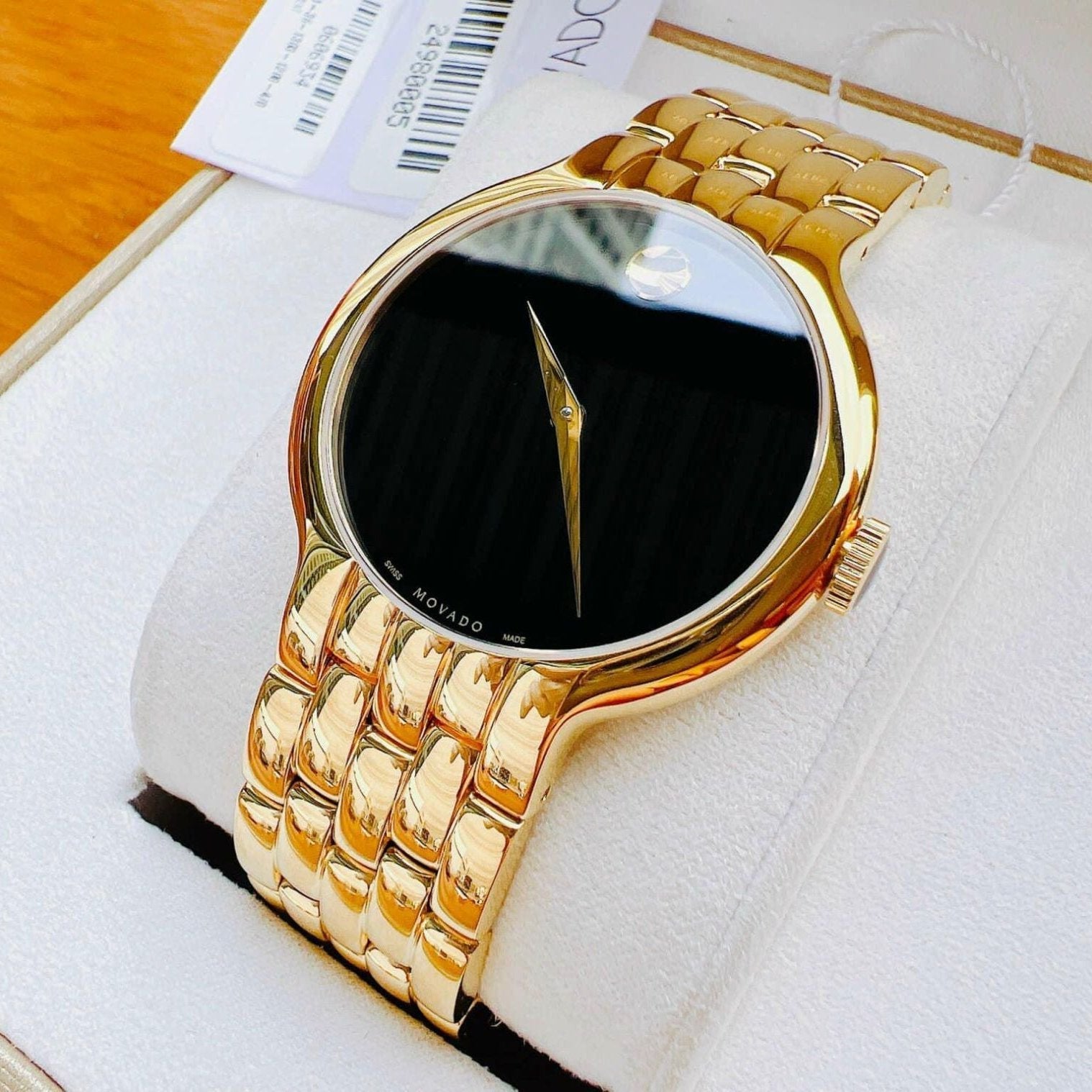 Movado Veturi Quartz Black Dial Gold Steel Strap Watch for Men - 0606934