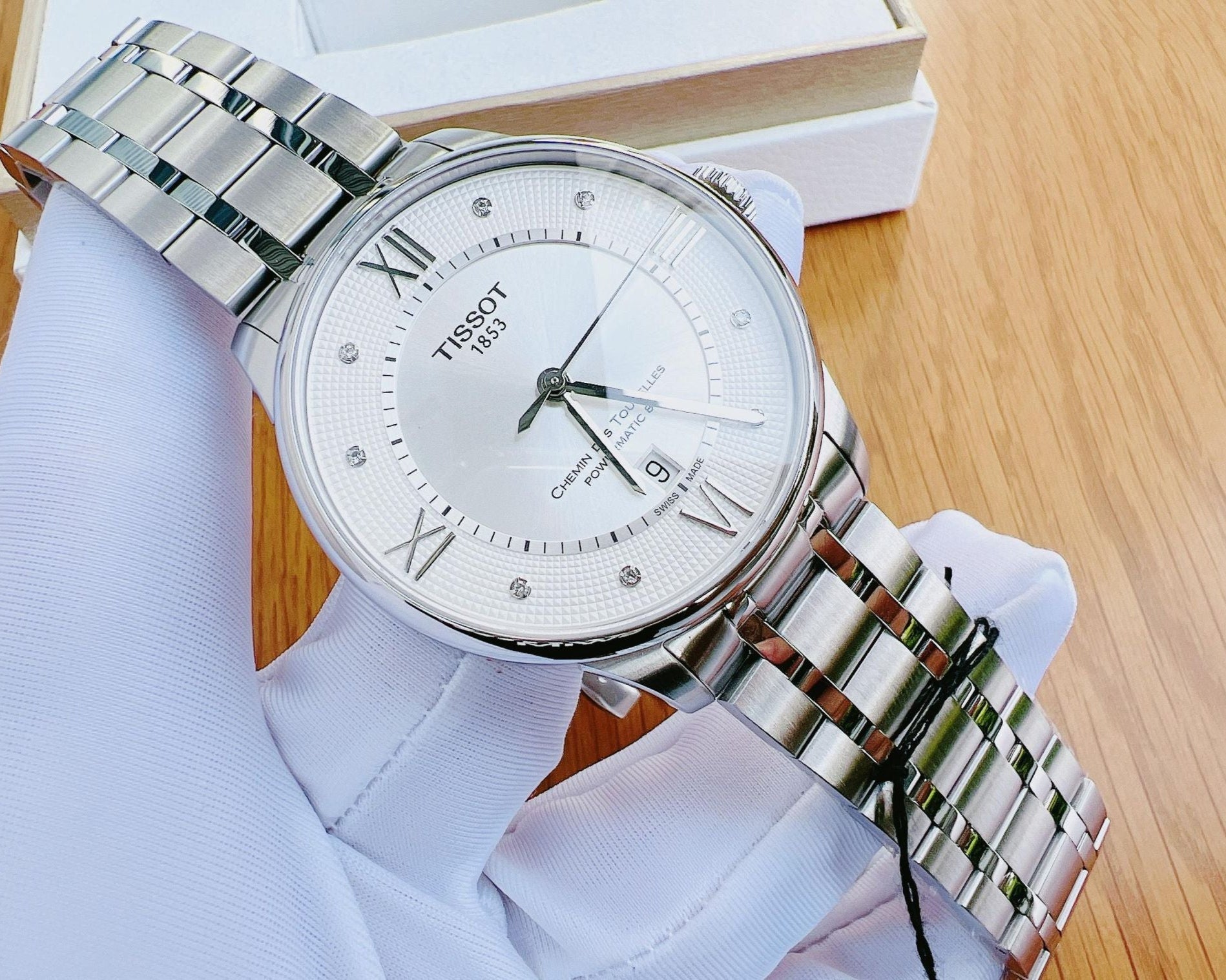 Tissot Chemin Des Tourelles Powermatic 80 Diamonds Silver Dial Silver Steel Strap Watch for Men - T099.407.11.033.00