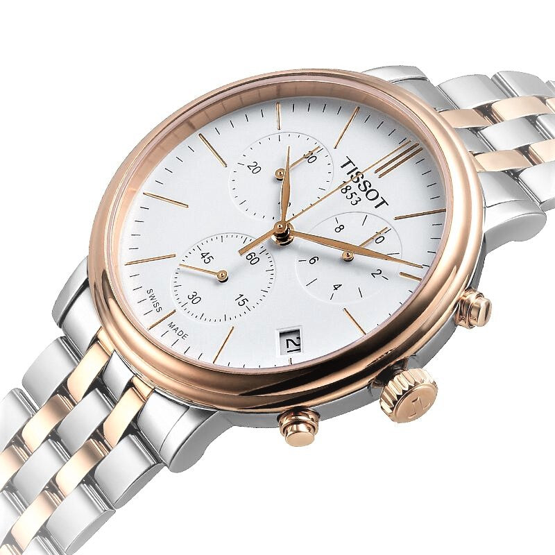 Tissot Carson Premium Chronograph White Dial Two Tone Steel Strap Watch For Men - T122.417.22.011.00