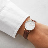 Daniel Wellington Classic Petite St Mawes White Dial Brown Leather Strap Watch For Women - DW00100187