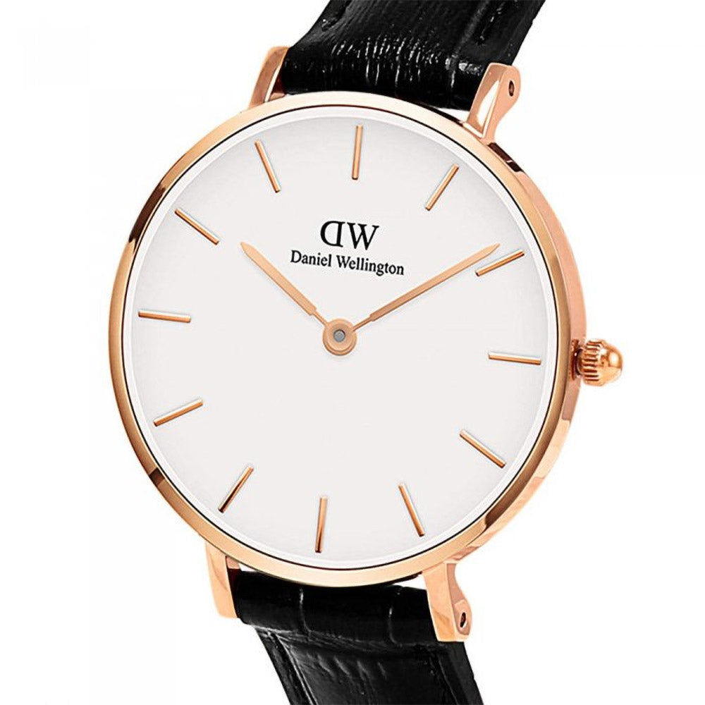 Daniel Wellington Classic Petite Reading White Dial Black Leather Strap Watch For Women - DW00100229
