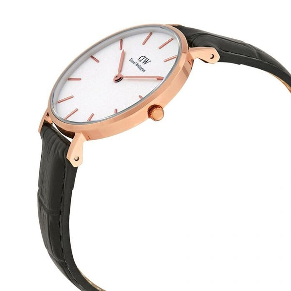 Daniel Wellington Classic Petite Reading White Dial Black Leather Strap Watch For Women - DW00100229