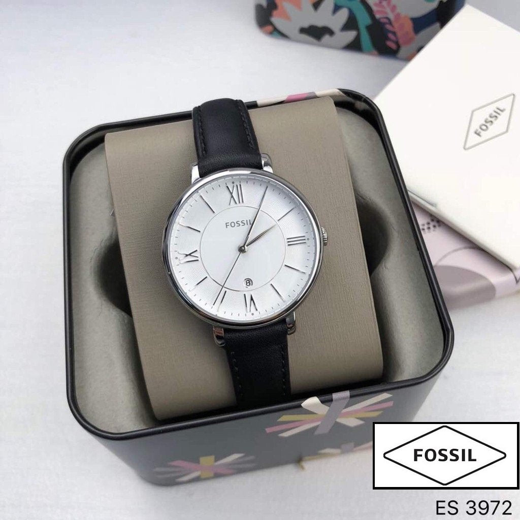 Fossil Jacqueline Quartz White Dial Black Leather Strap Watch for Women - ES3972