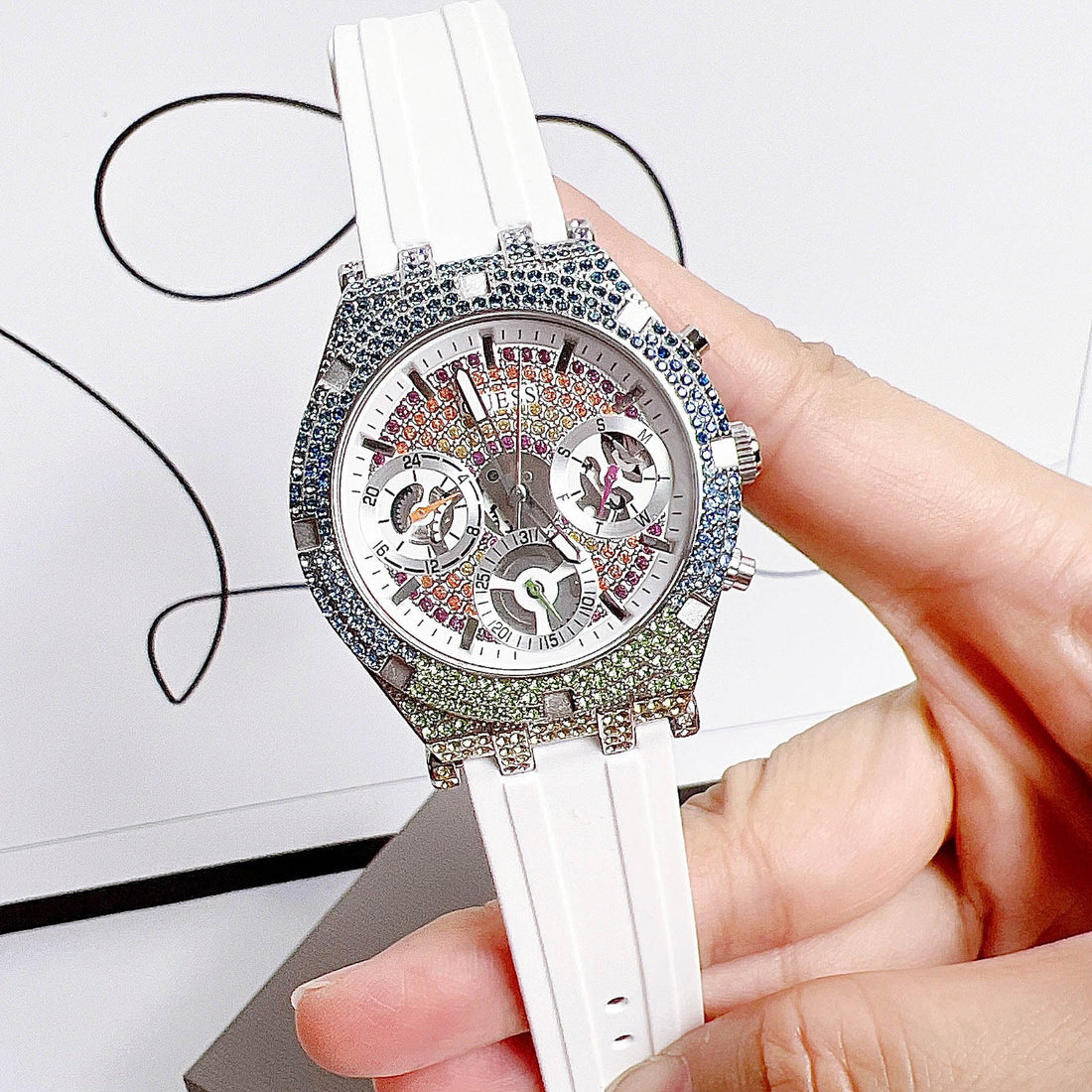 Guess Glitz Pride Limited Edition White Dial White Rubber Strap Watch for Women - GW0407L4