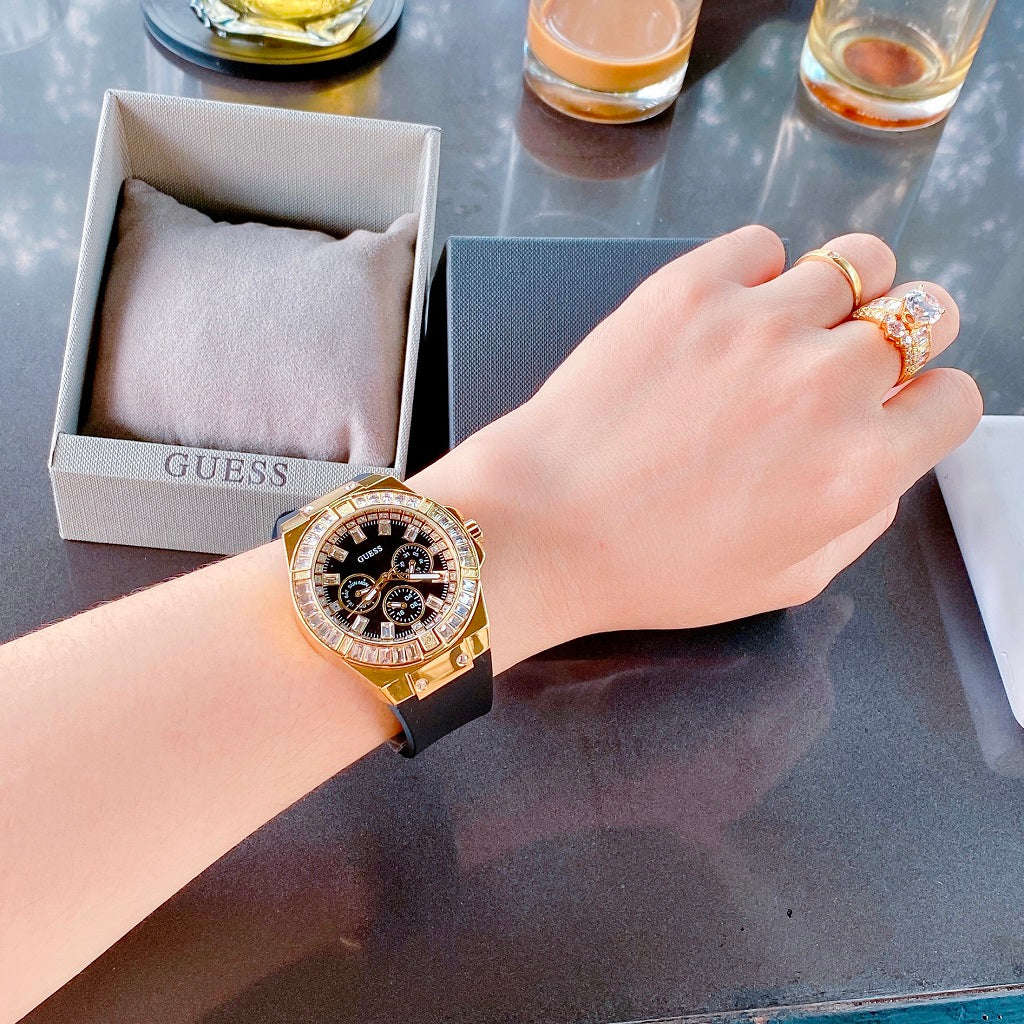 Guess Venus Diamonds Black Dial Black Rubber Strap Watch for Women - GW0118L1