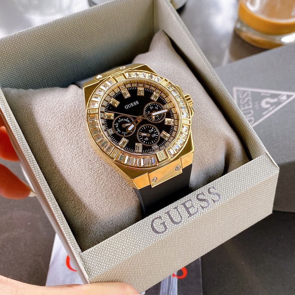 Guess Venus Diamonds Black Dial Black Rubber Strap Watch for Women - GW0118L1