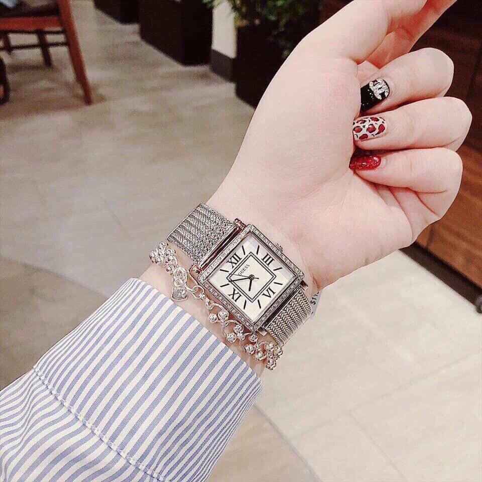 Guess Highline White Dial Silver Mesh Bracelet Watch For Women - W0826L1