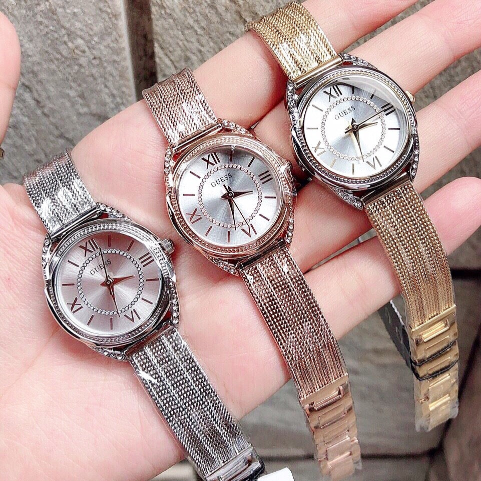 Guess Whisper Silver Dial Silver Mesh Bracelet Watch for Women - W1084L1