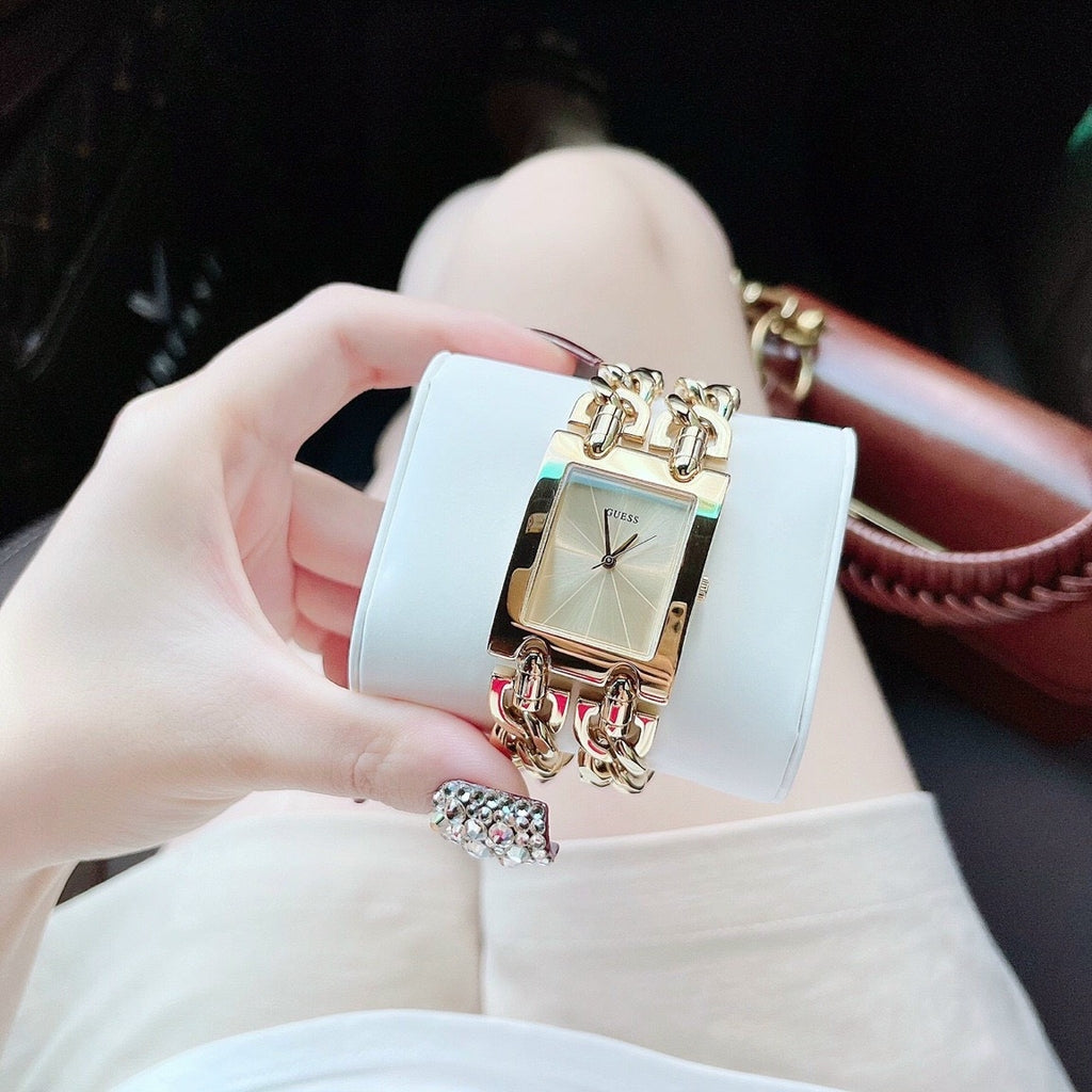 Guess Mod Heavy Metal Gold Dial Gold Steel Strap Watch For Women - W1117L2