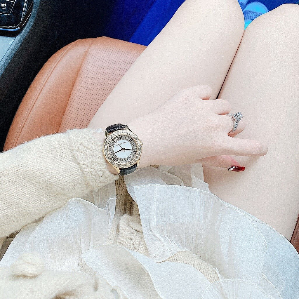 Michael Kors Harlowe Analog White Dial Black Leather Strap Watch For Women - MK2988