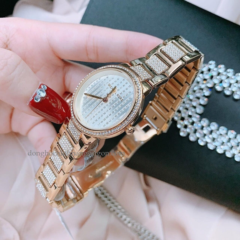 Michael Kors Gabbi Crystals Gold Dial Gold Steel Strap Watch For Women - MK3985