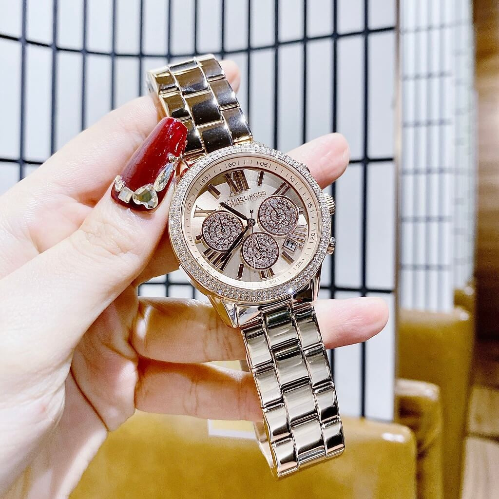 Michael Kors Bryn Chronograph Rose Gold Dial Rose Gold Steel Strap Watch For Women - MK7200